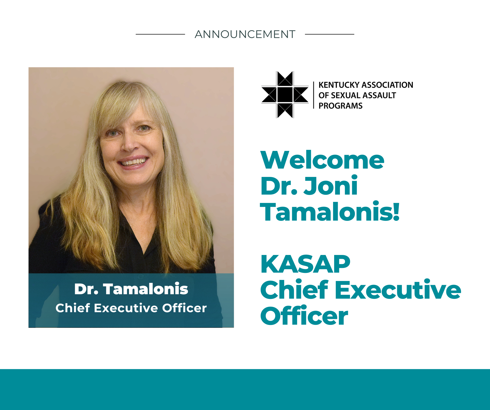 KASAP Announces Dr. Joni Tamalonis as New Chief Executive Officer